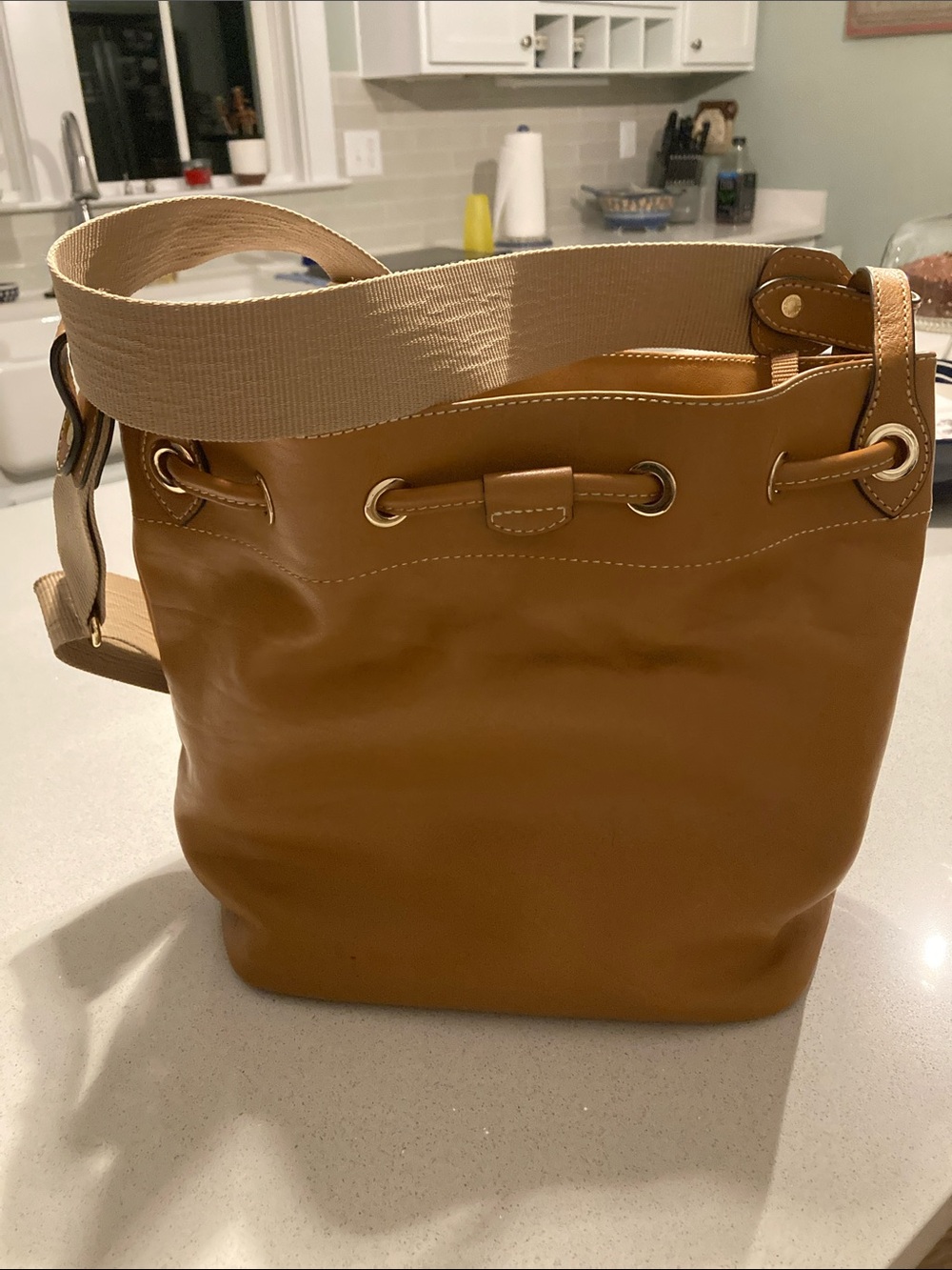 Dooney & Bourke Tan Drawstring Bucket Shoulder Bag - Picture 3 of 7